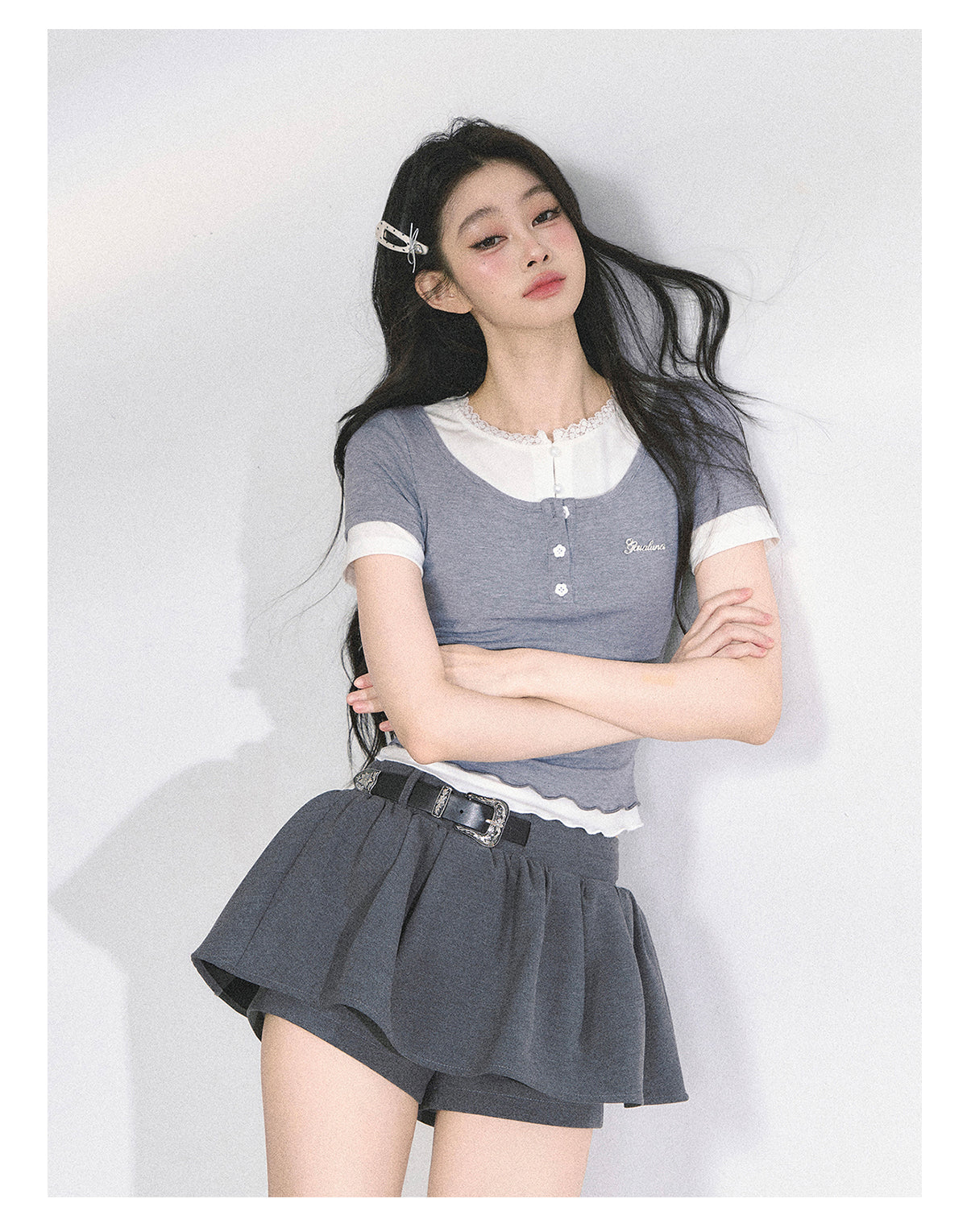SHAOYEYAN Liliana Fake Two-Piece Lace T-Shirt
