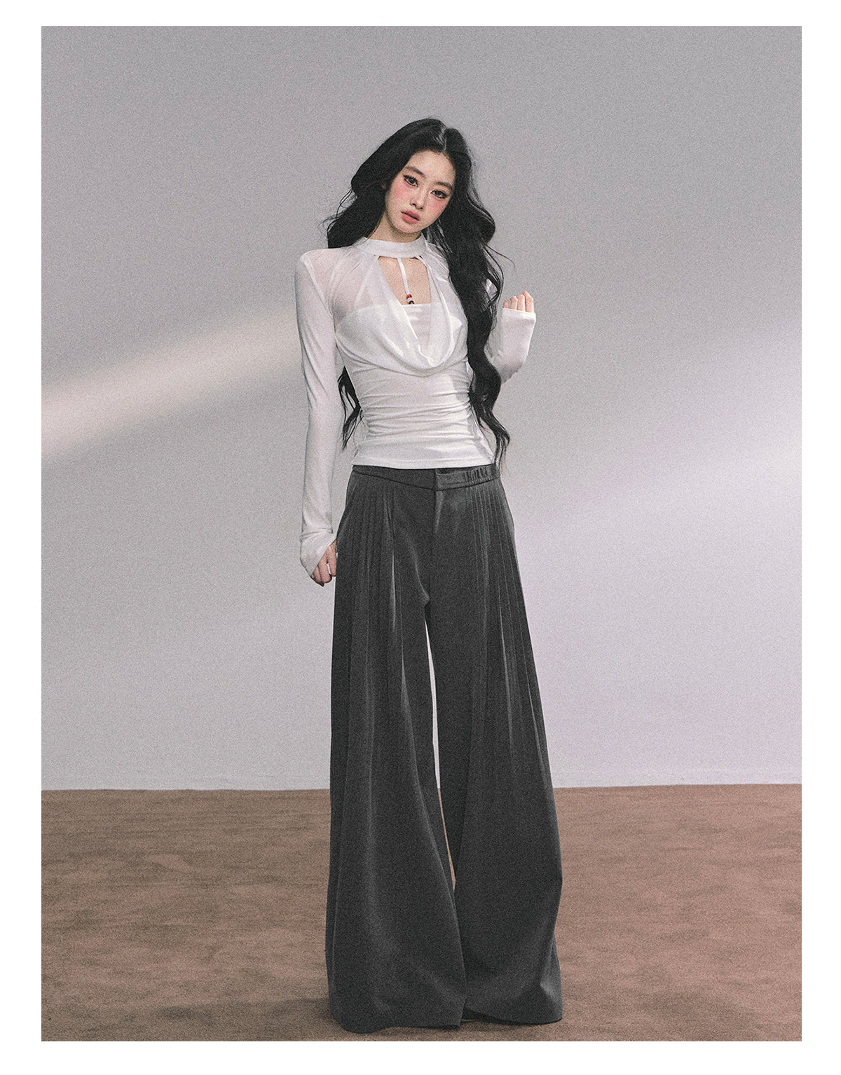ShaoYeYan Baddie Hot Girl Fake Two-Layer Long Sleeve Top
