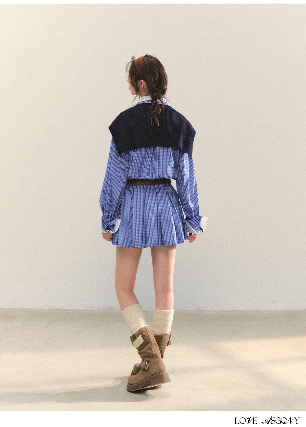 AsGony MIU Style Cape Fake Two-Piece Dress