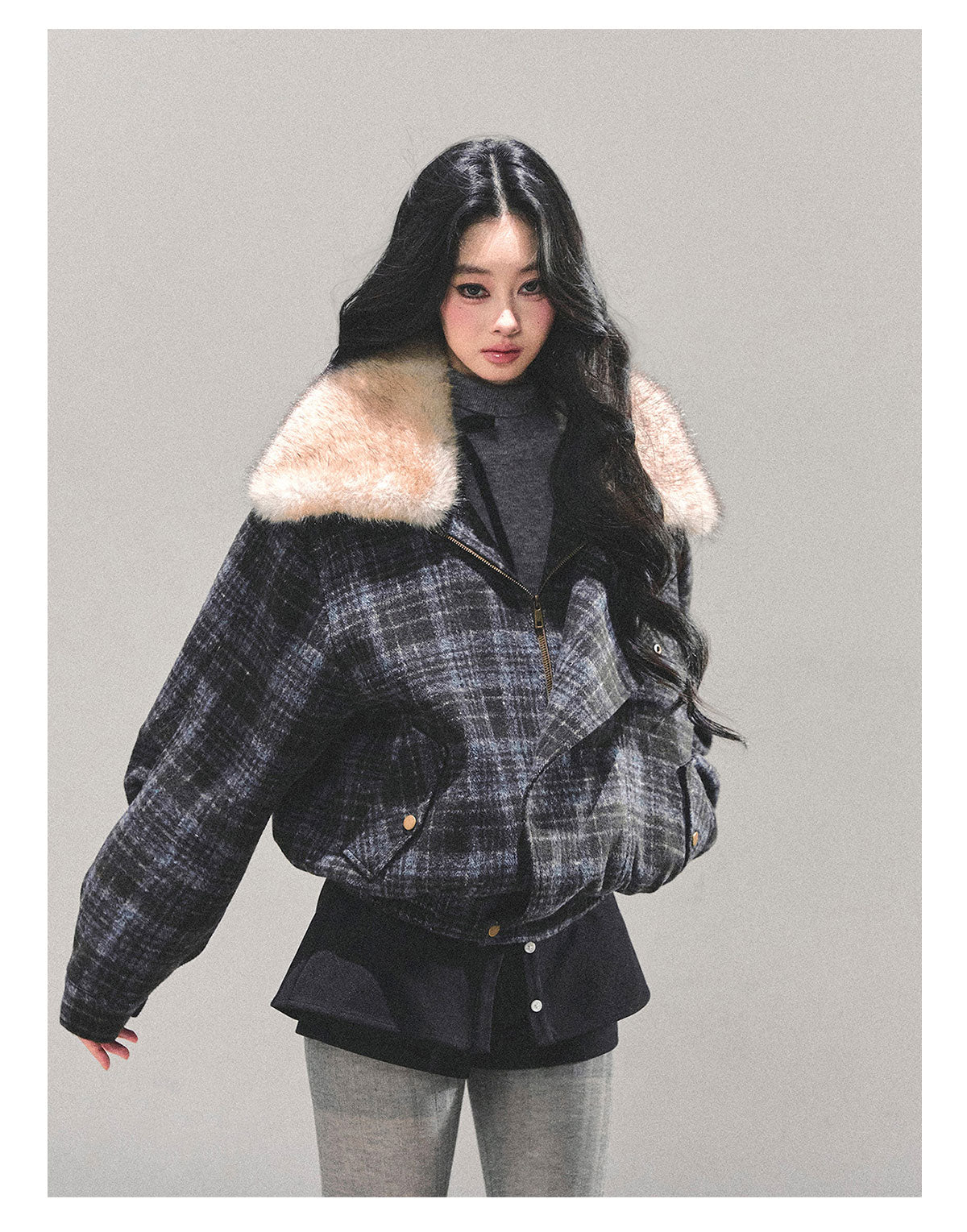 ShaoYeYan She's Less Gorgeous Than Fireworks Plaid Padded Coat