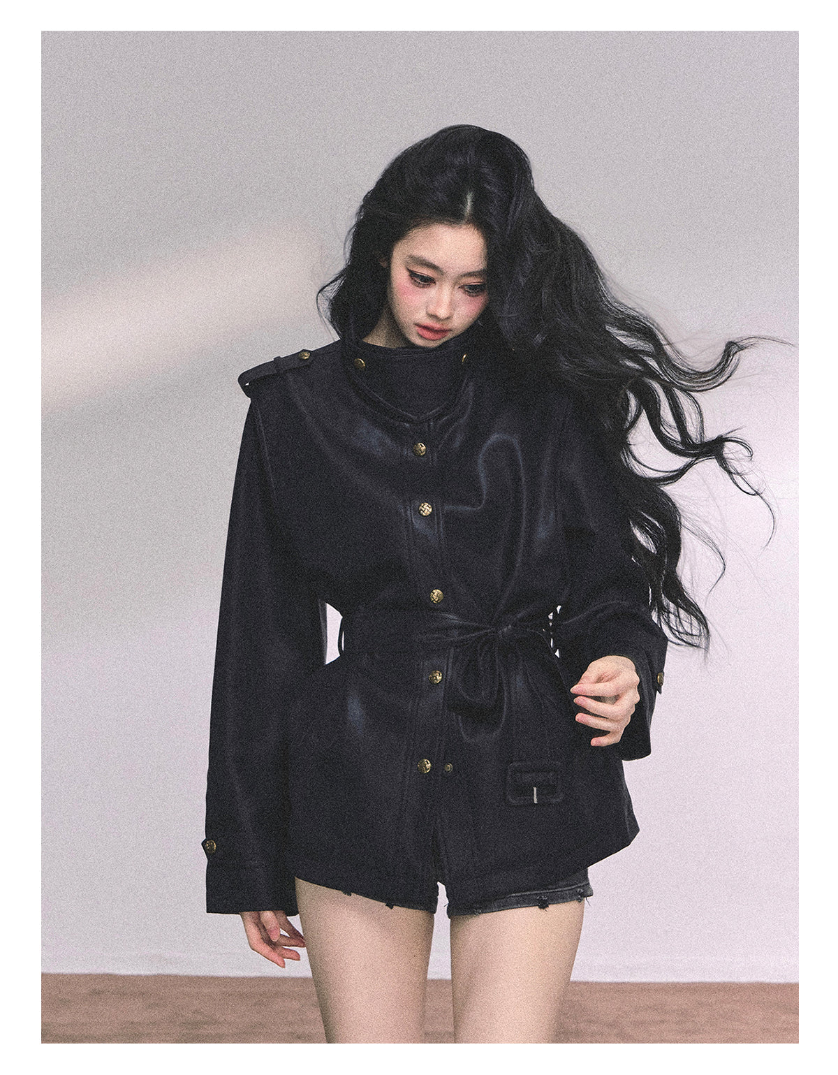 ShaoYeYan UK Time Zone Loose Fit Biker PU Leather Jacket