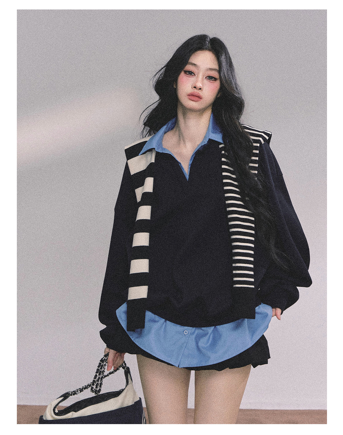 ShaoYeYan High IQ College Fake Two-Piece American Loose Fit Hoodie