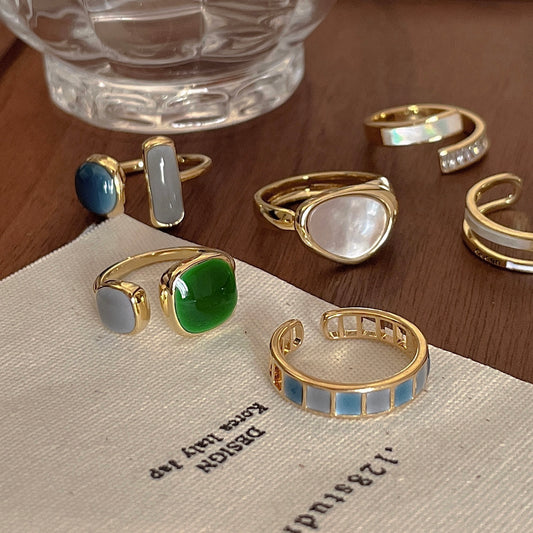 VIGVOG Geometric Emerald-Tone Ring Collection