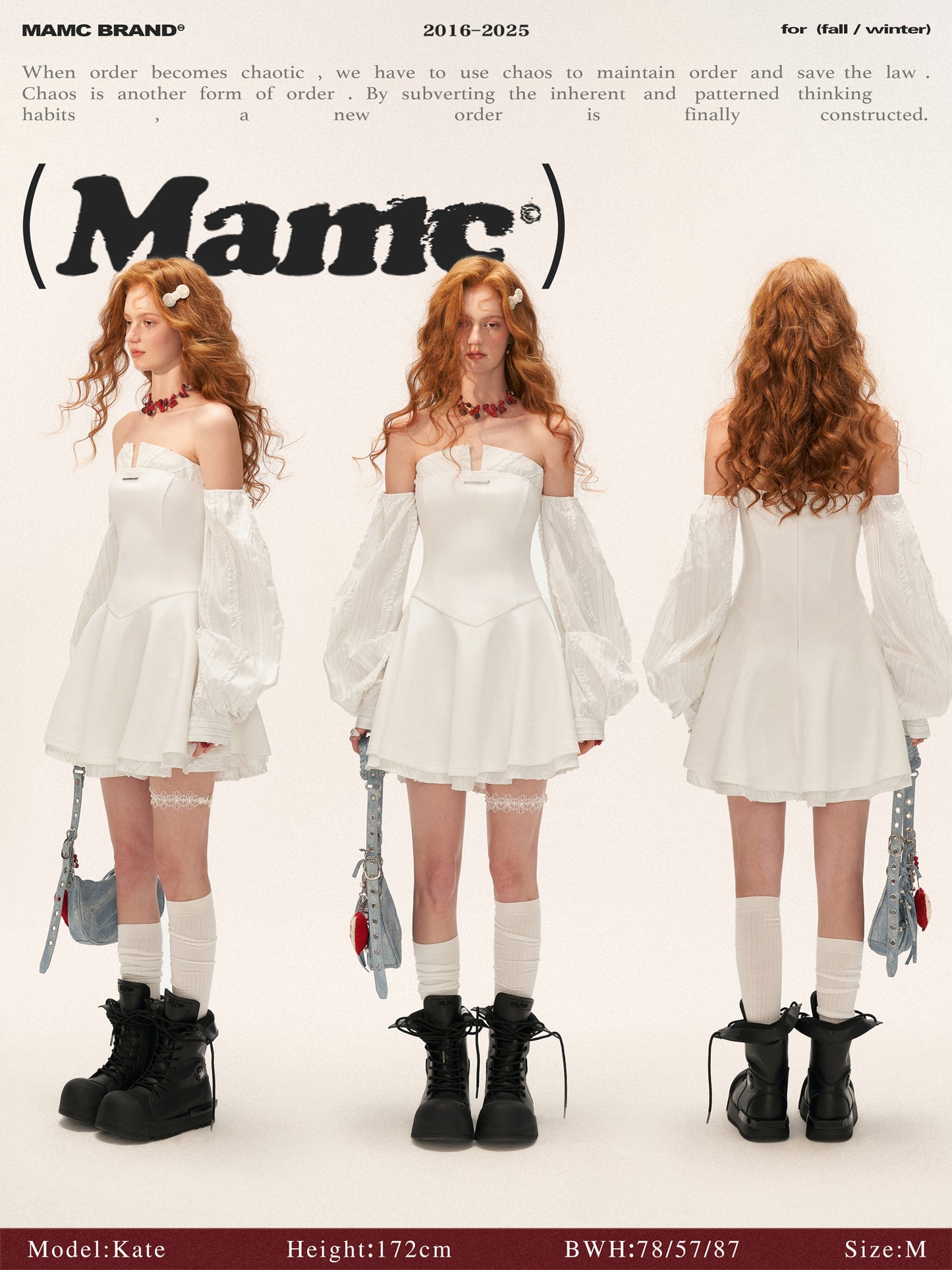 MAMC Plaid Panel Puff Sleeve Bustier Dress
