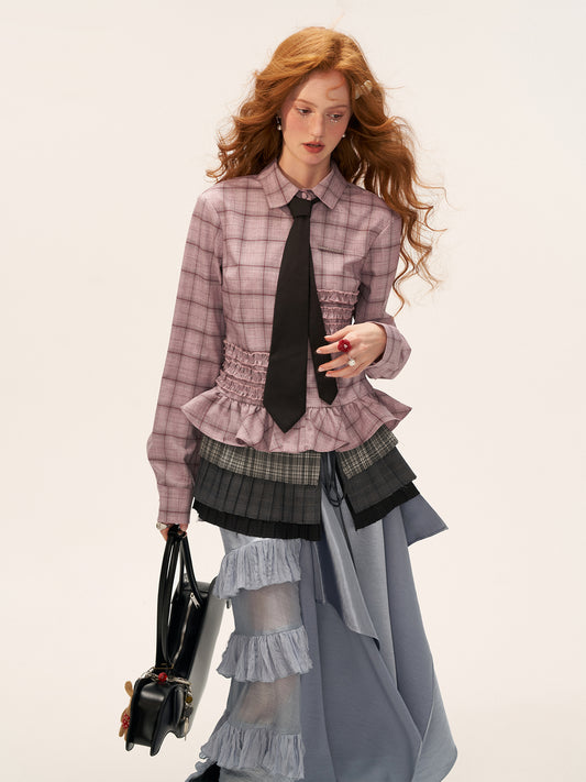 MAMC Ruffle Hem Plaid Shirt