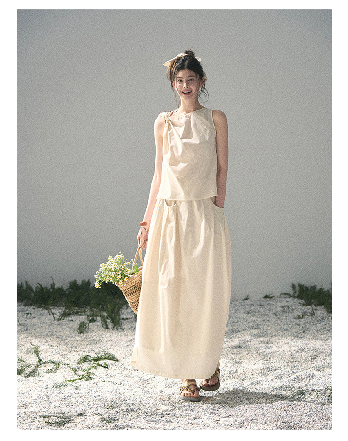 ShaoYeYan Aomalm White Pleated Poem Elegant Two-Piece Set