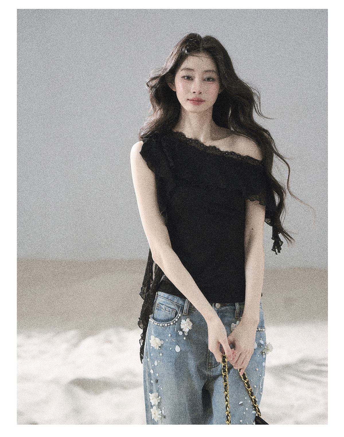ShaoYeYan Aomalm Before Sunset Falls Korean Off-Shoulder Lace Top