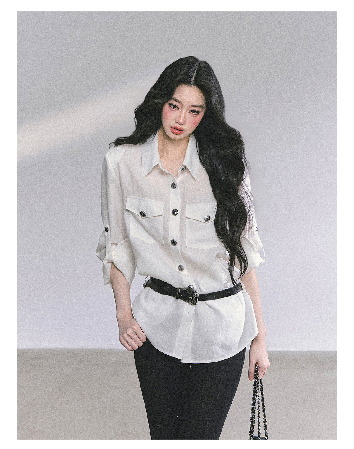 SHAOYEYAN Classic Basic Blouse (with shoulder pads and belt)