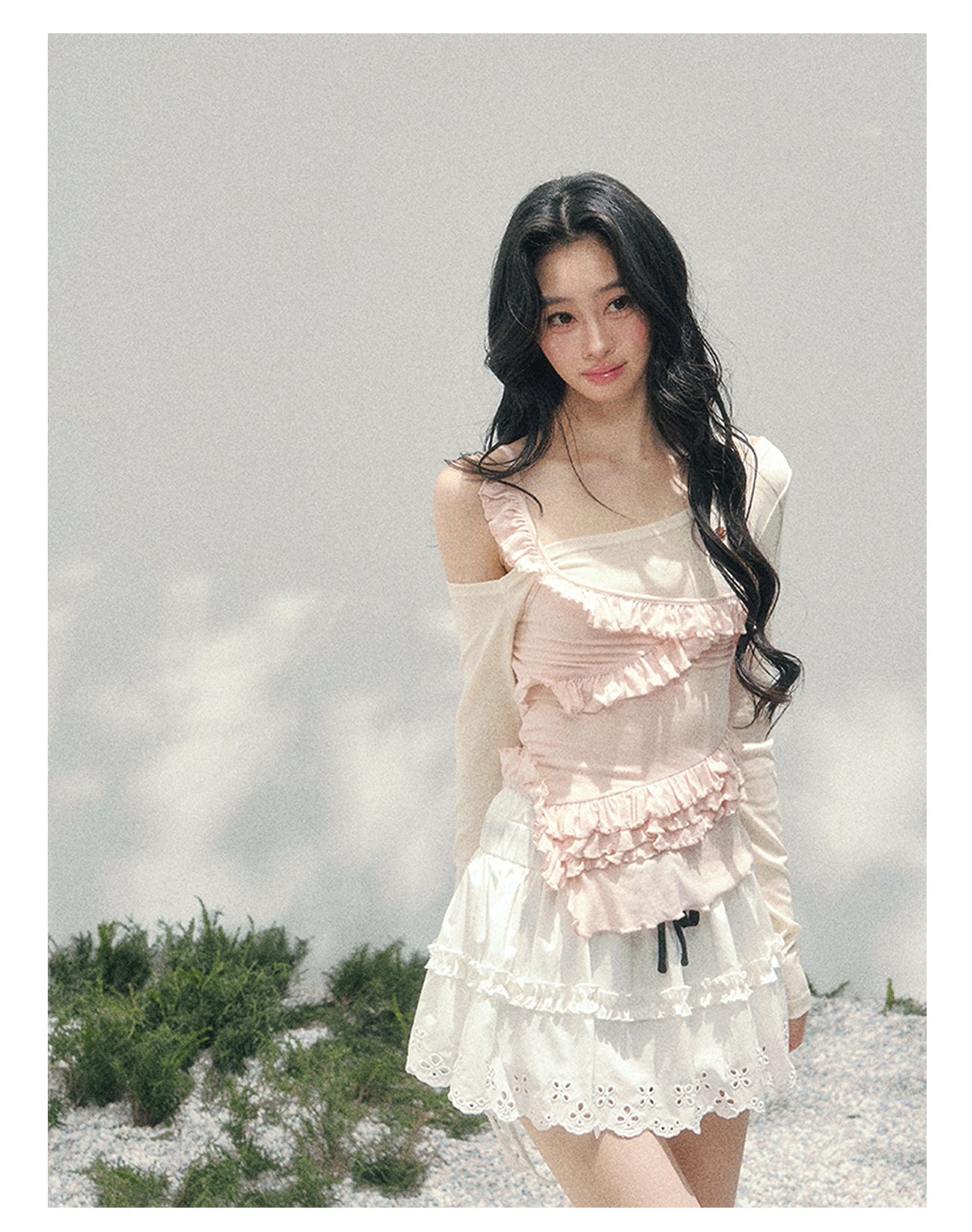 ShaoYeYan Aomalm Frosted Tenderness Fake Two-Layer Ruffle Top