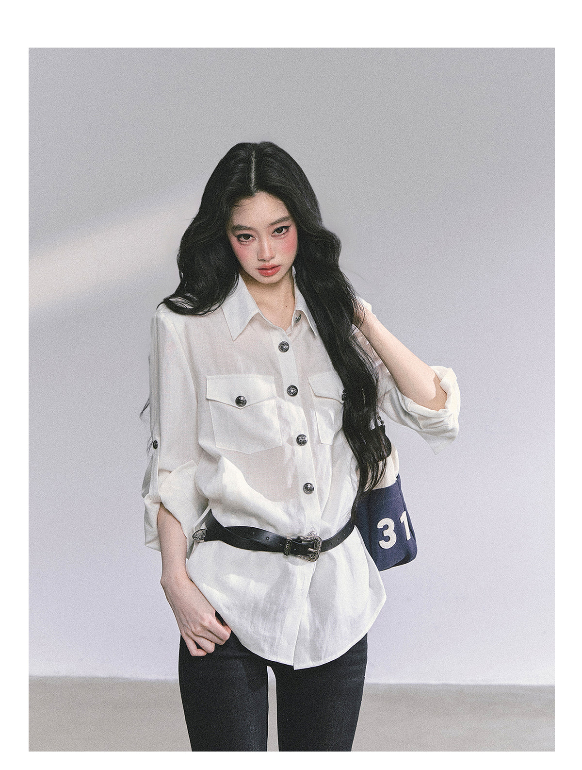 SHAOYEYAN Classic Basic Blouse (with shoulder pads and belt)