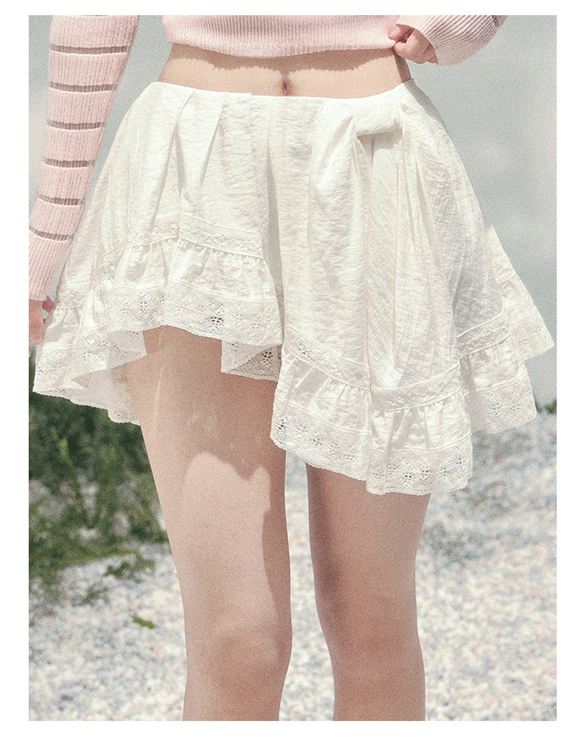 ShaoYeYan Aomalm Moonlight Ripple Asymmetric French Lace Skirt