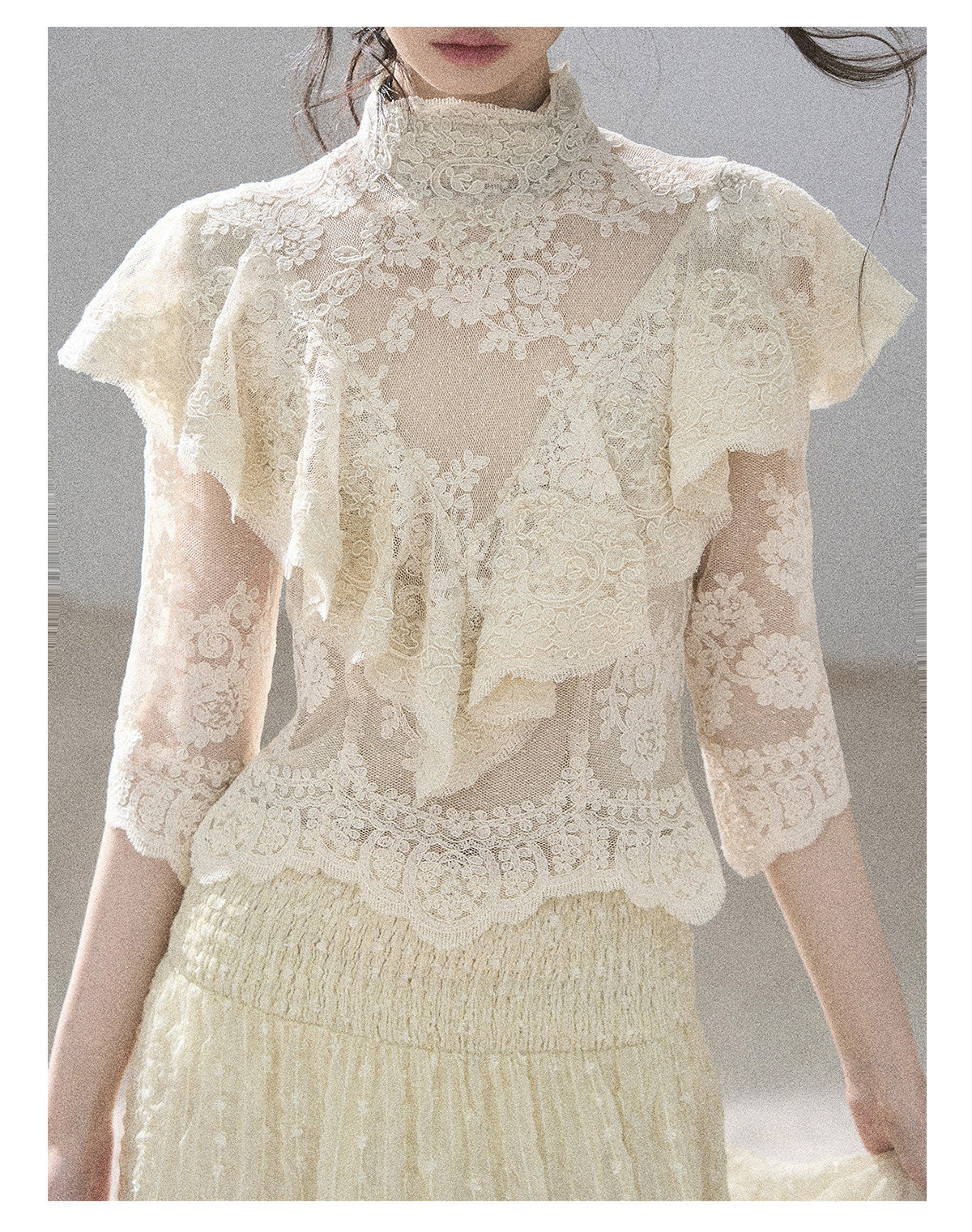 ShaoYeYan Aomalm Semi-Transparent Flower Pure Desire Sheer Lace Top