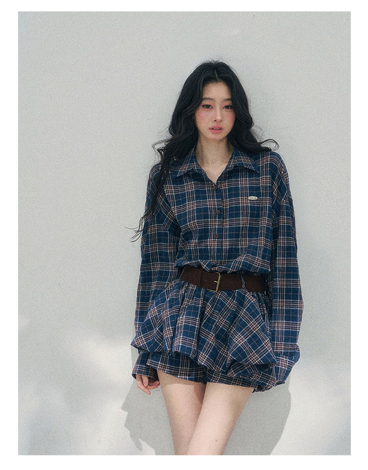 ShaoYeYan Aomalm Rain Traces on Windowpane Plaid Dress
