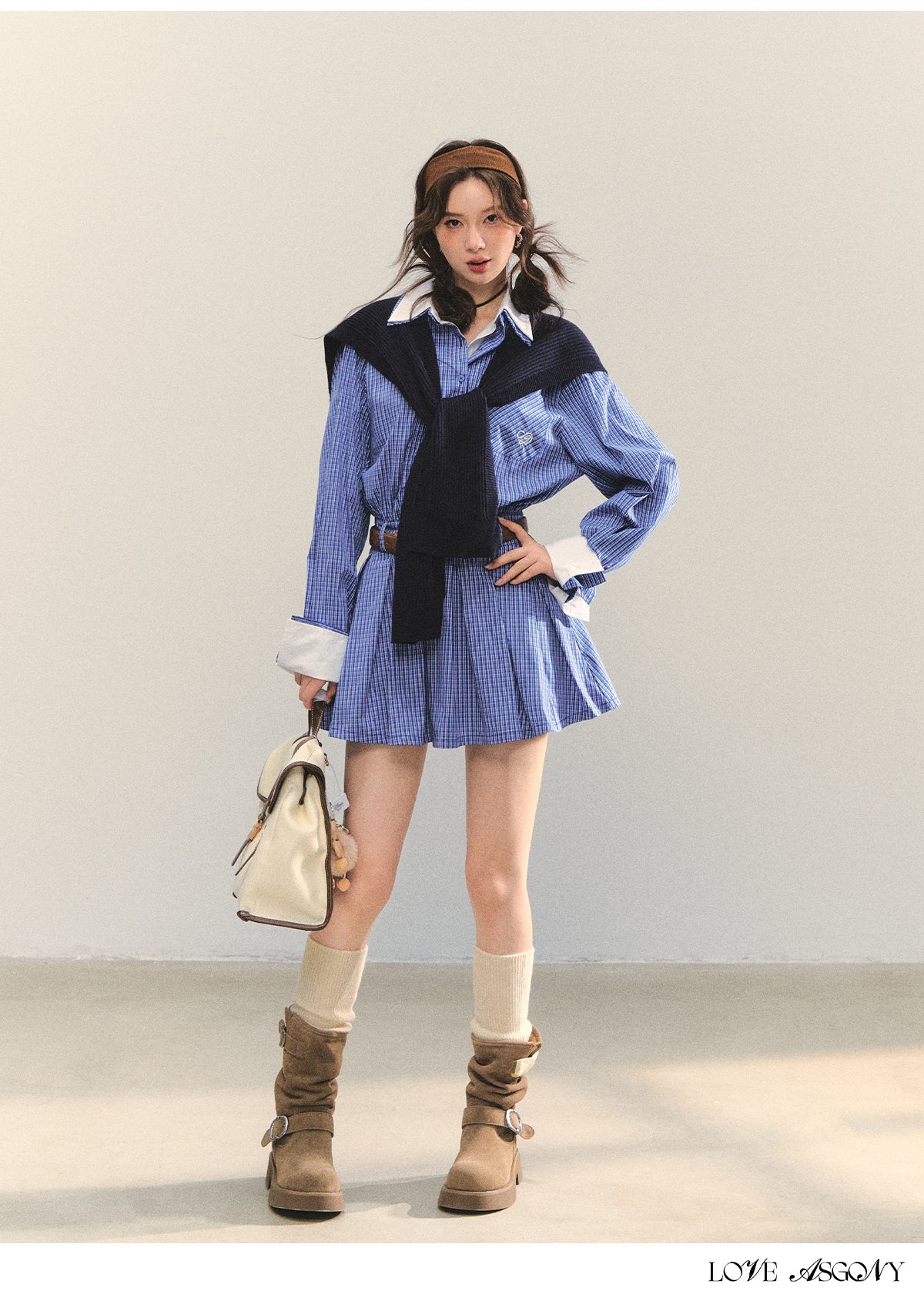 AsGony MIU Style Cape Fake Two-Piece Dress