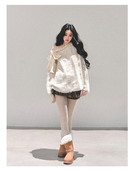 ShaoYeYan She Floods The Morning French Sweet Bow Sweater