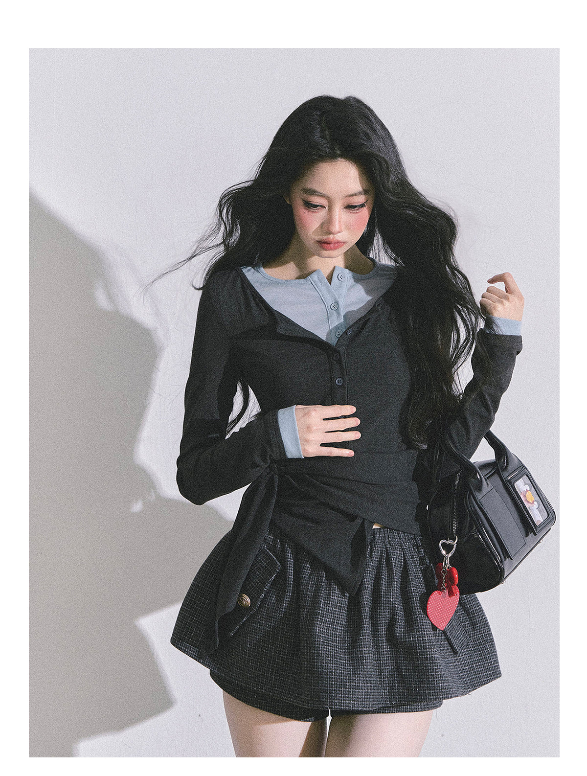 ShaoYeYan Hayton Academy Fake Two-Layer American Long Sleeve Top