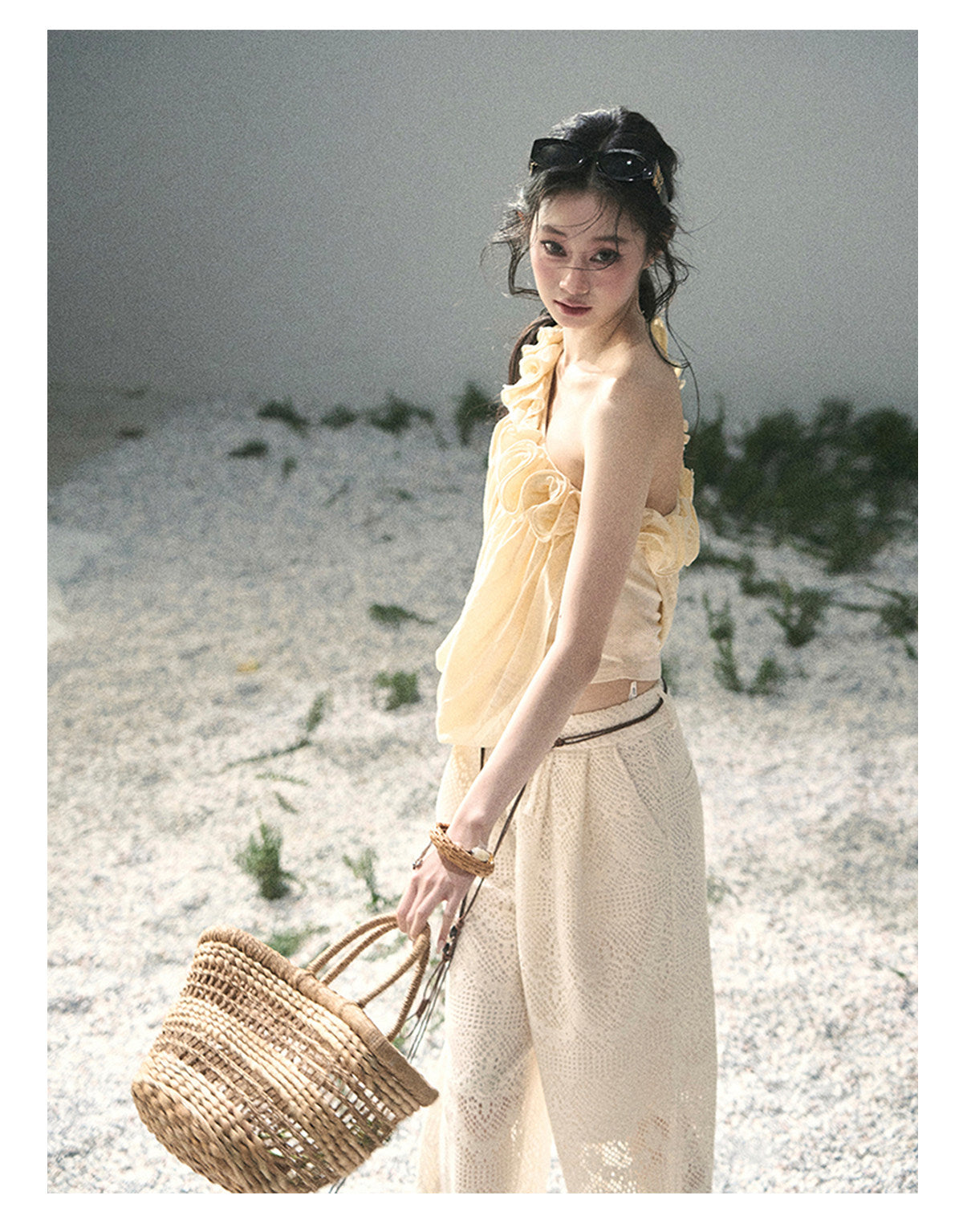 ShaoYeYan Aomalm Late Spring Where Flowers Fall French Off-Shoulder Ruffle Top