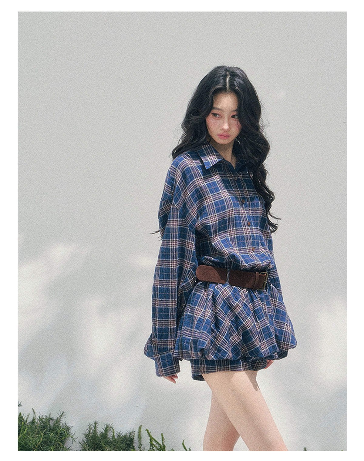 ShaoYeYan Aomalm Rain Traces on Windowpane Plaid Dress