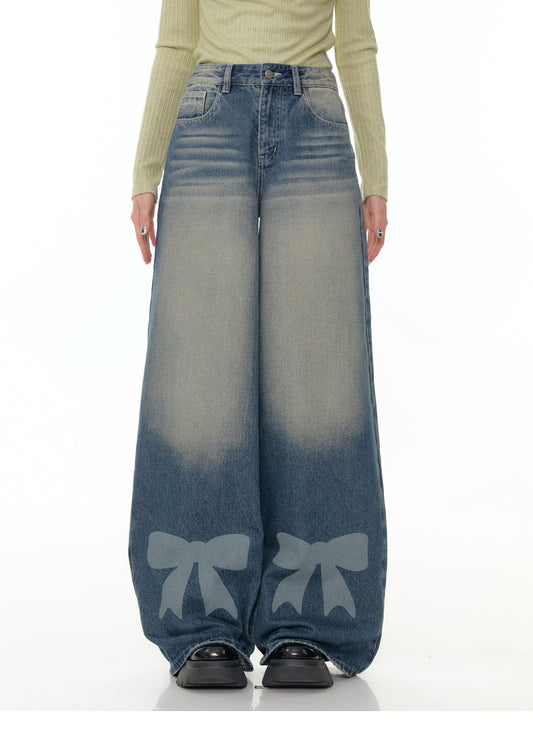ZiziFei Bow-Print Denim Pants