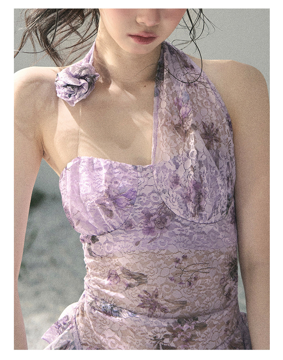 ShaoYeYan Aomalm Bauhinia Blooms Asymmetric Sheer Ribbon Top