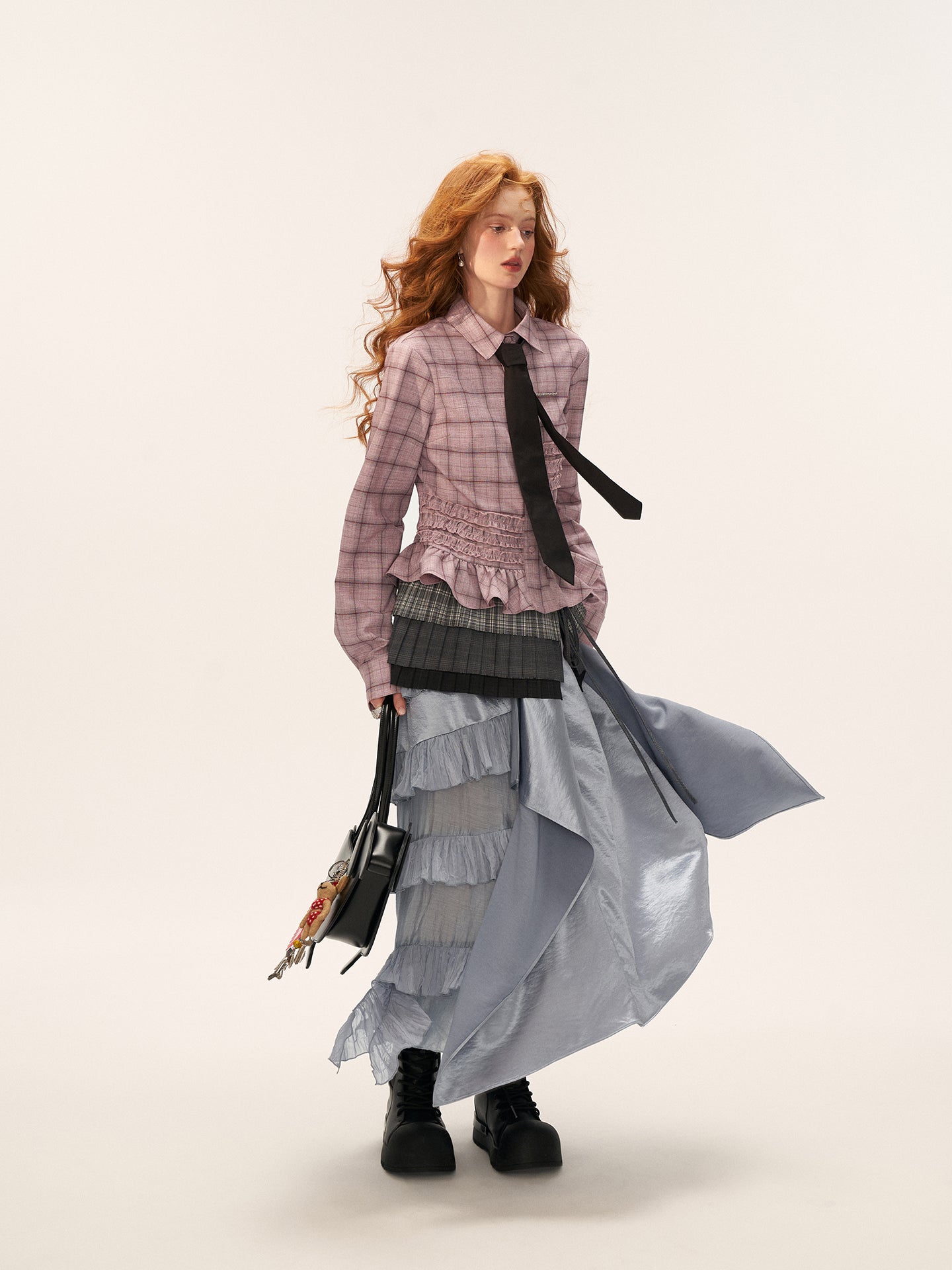 MAMC Ruffle Hem Plaid Shirt