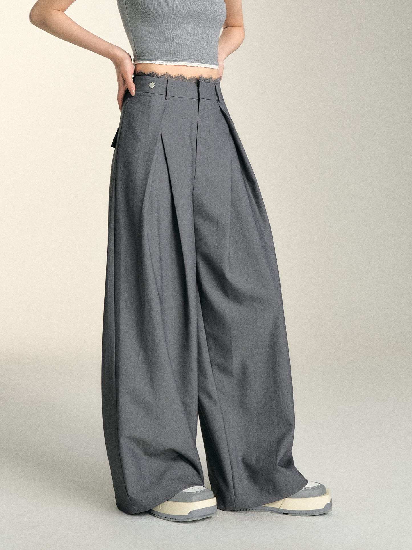 SOMESOWE Lace-Paneled Wide-Leg Trousers