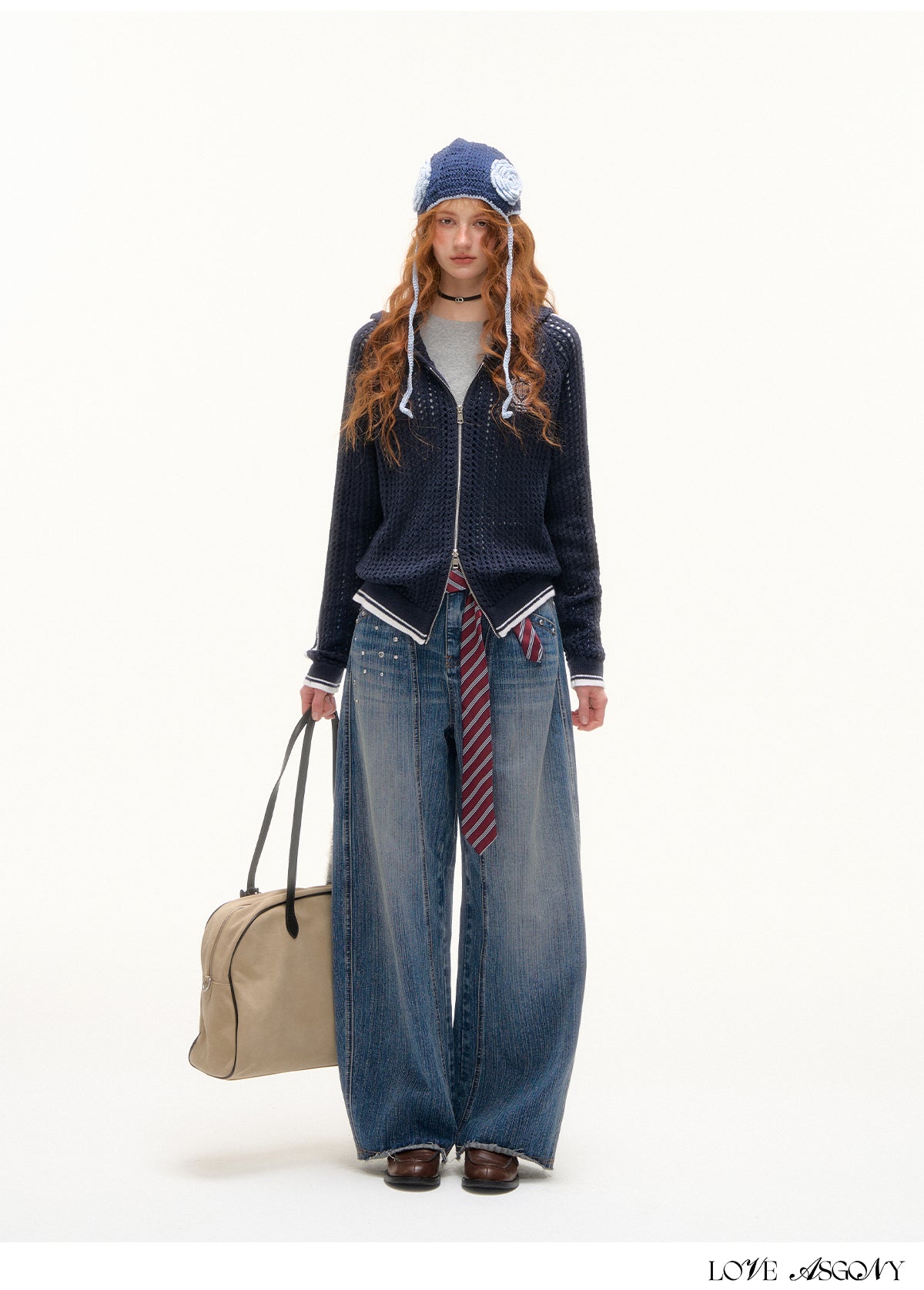 AsGony Sporty Academic Colorblock Embroidered Sweater
