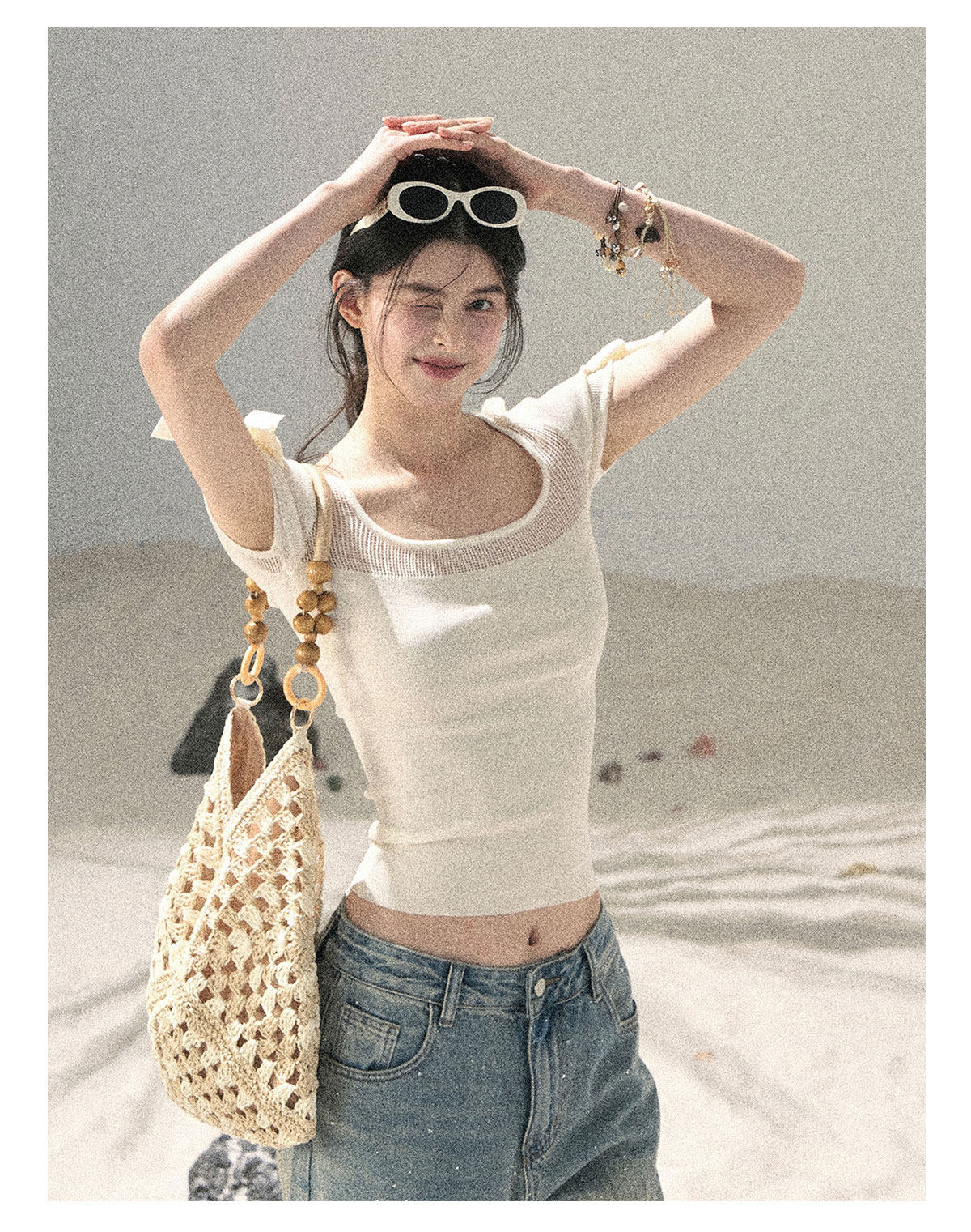 ShaoYeYan Aomalm Gentle Tide Shoulder-Fitted Hollow Crop Top