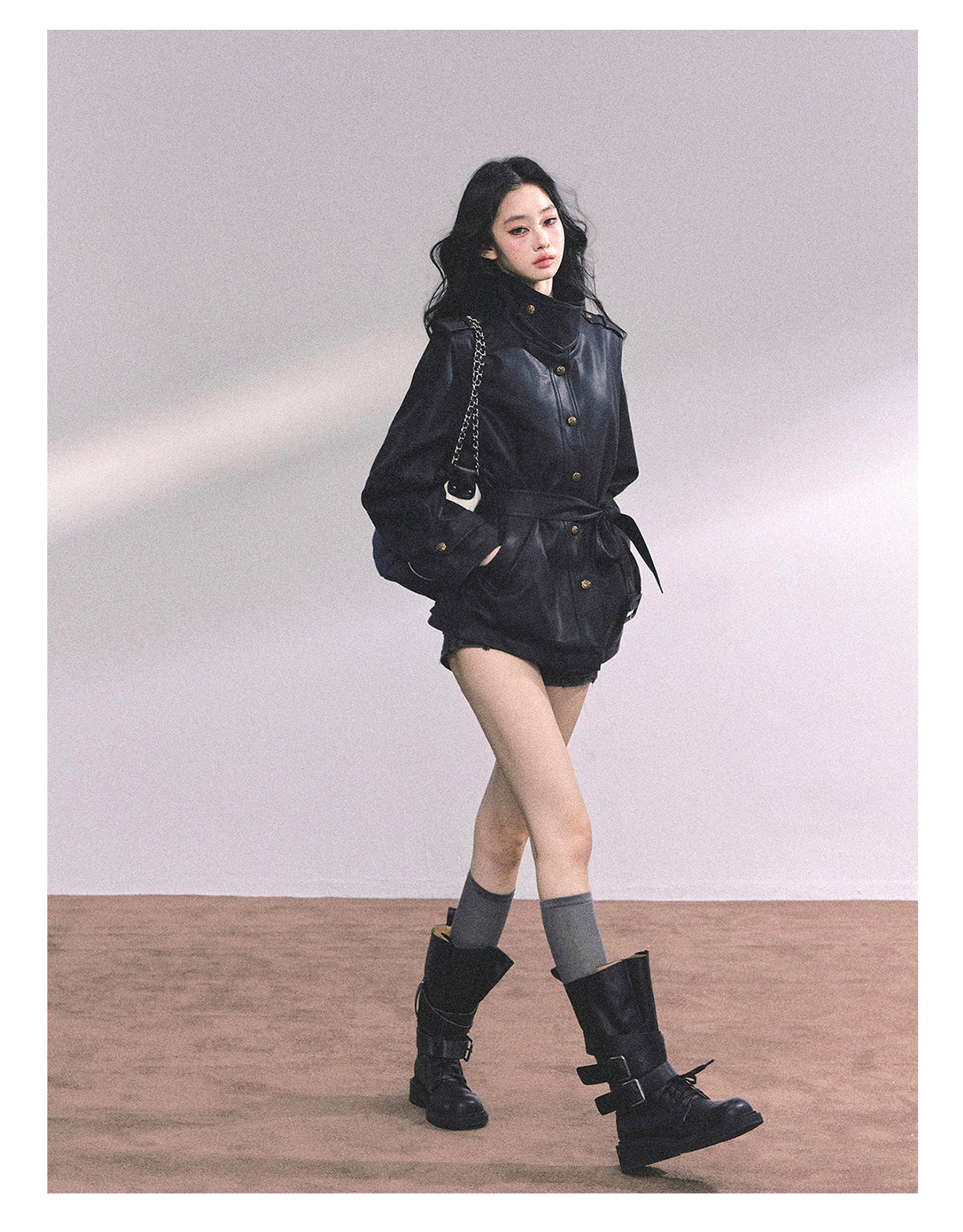 ShaoYeYan UK Time Zone Loose Fit Biker PU Leather Jacket