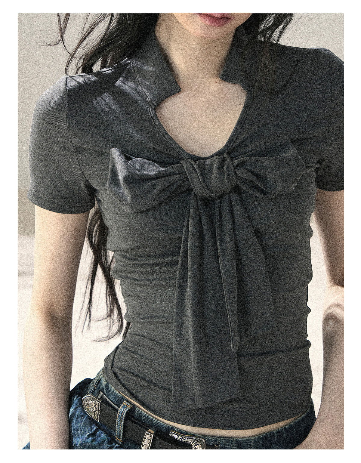 ShaoYeYan Aomalm Wind Brushes the Bow Korean V-Neck Crop Top