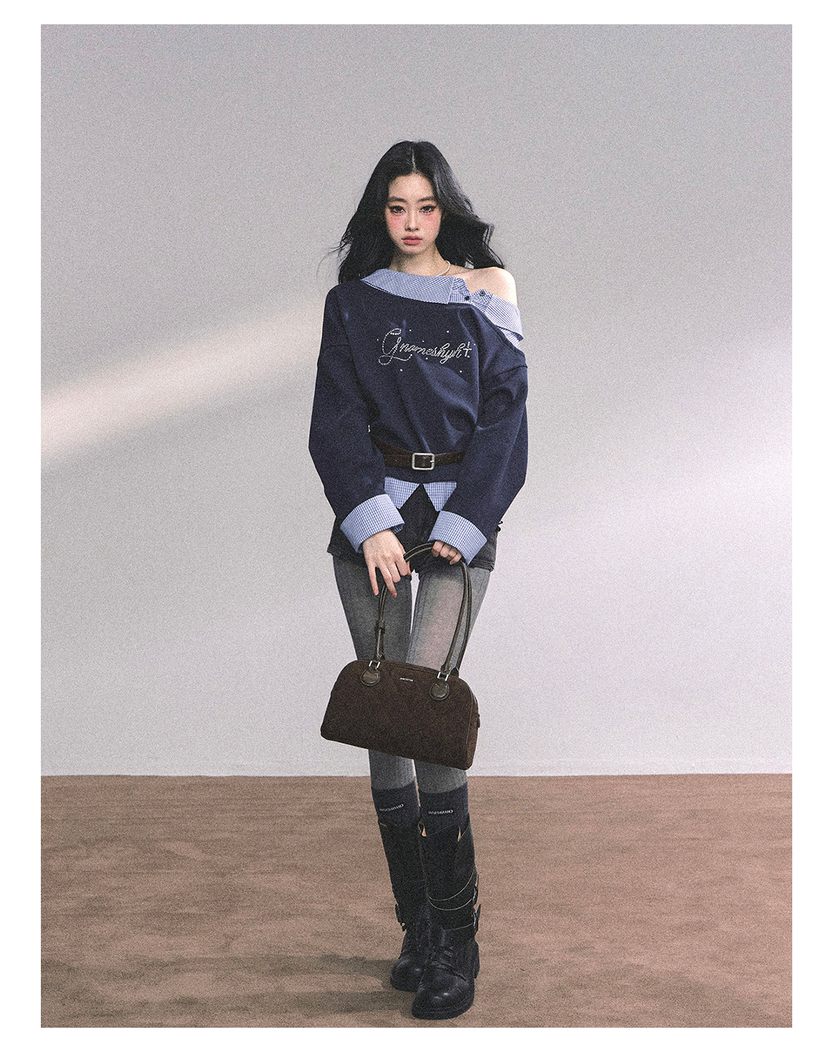 ShaoYeYan Leicester Girls High Fake Two-Piece American Plaid Hoodie