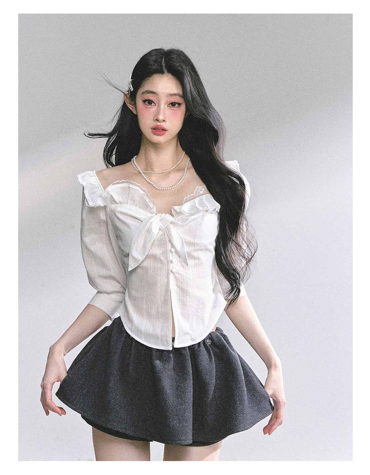 SHAOYEYAN French White Lace Waist-Defining Blouse