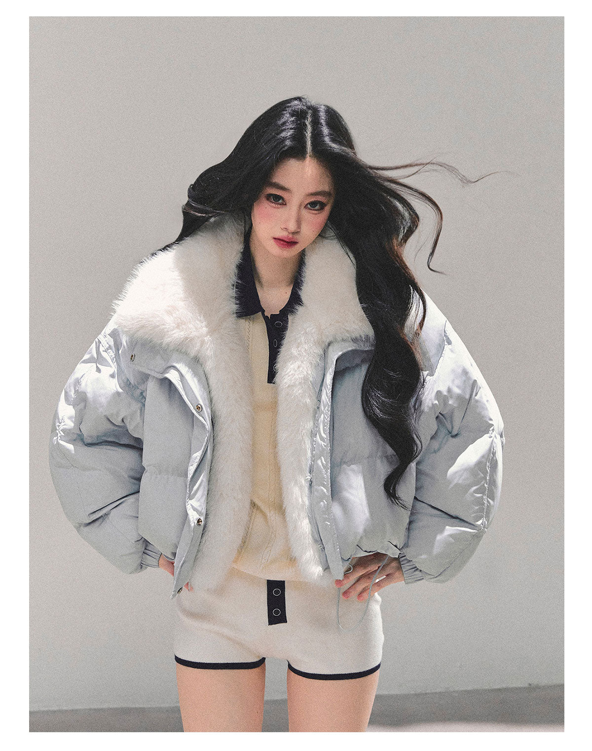 ShaoYeYan Silent Blue White Duck Down Puffer Jacket