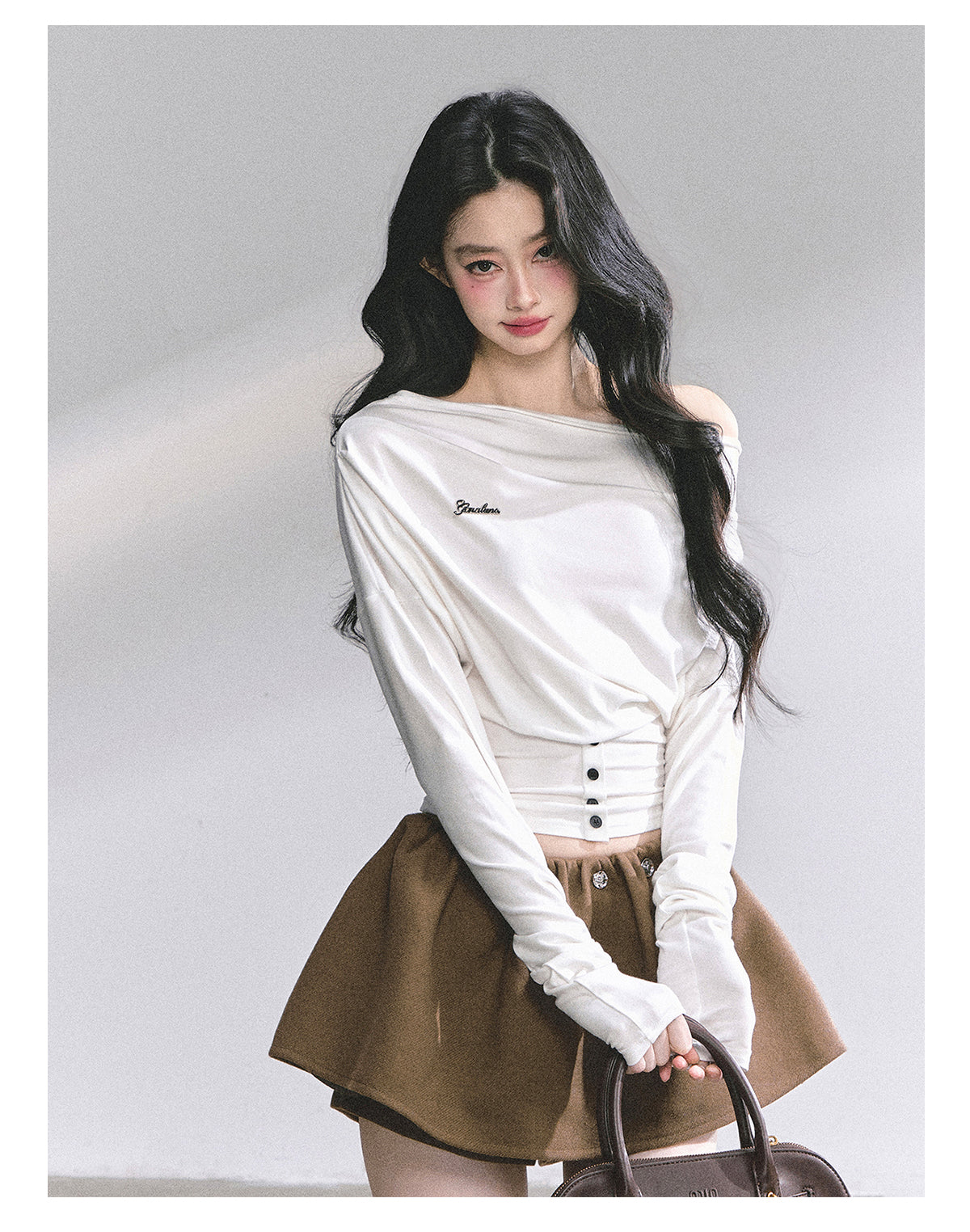 SHAOYEYAN Off-Shoulder Waist-Defining Long Sleeve Tee