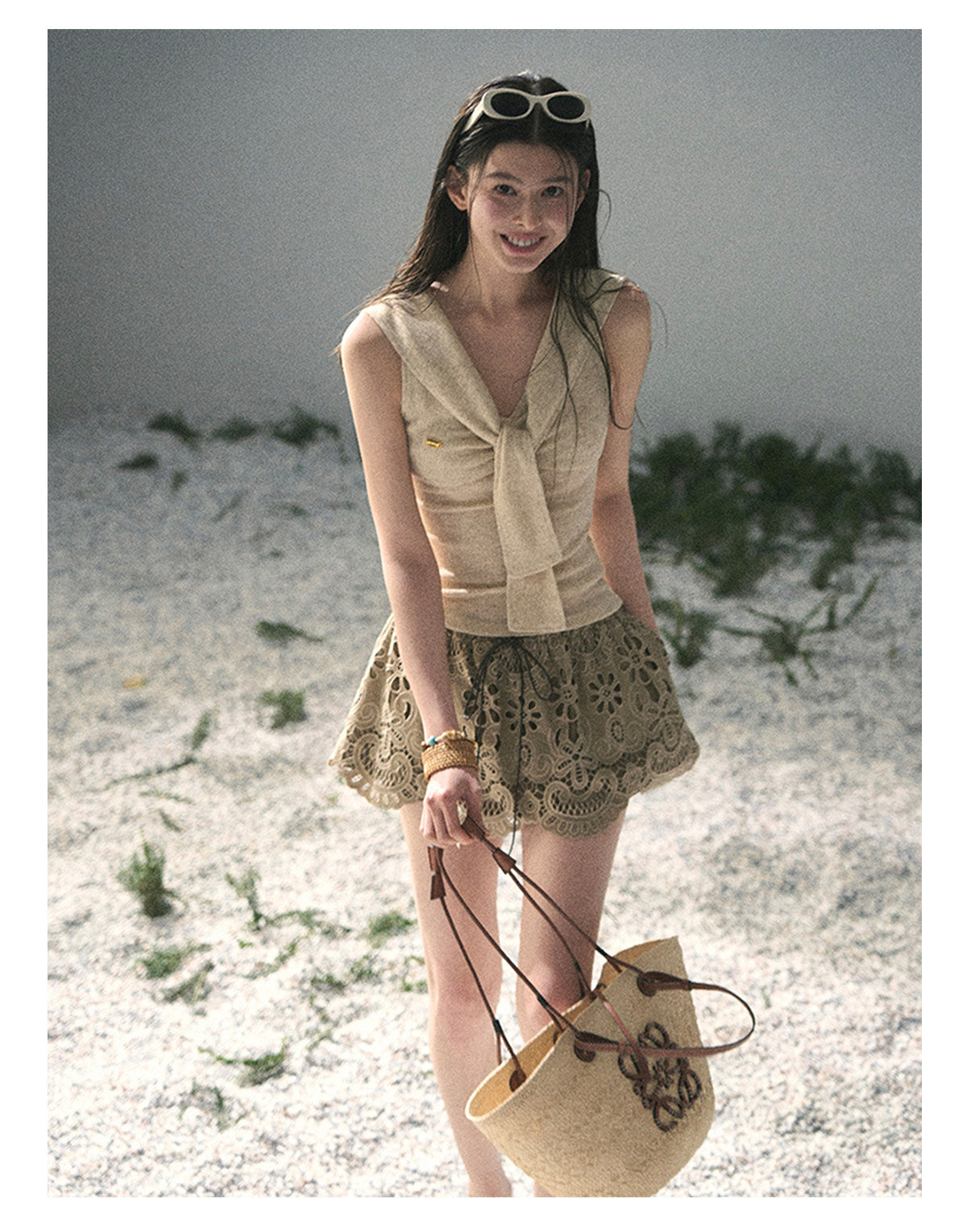 ShaoYeYan Aomalm Sea Breeze & Wheat Waves Fake Two-Layer Sailor Tee