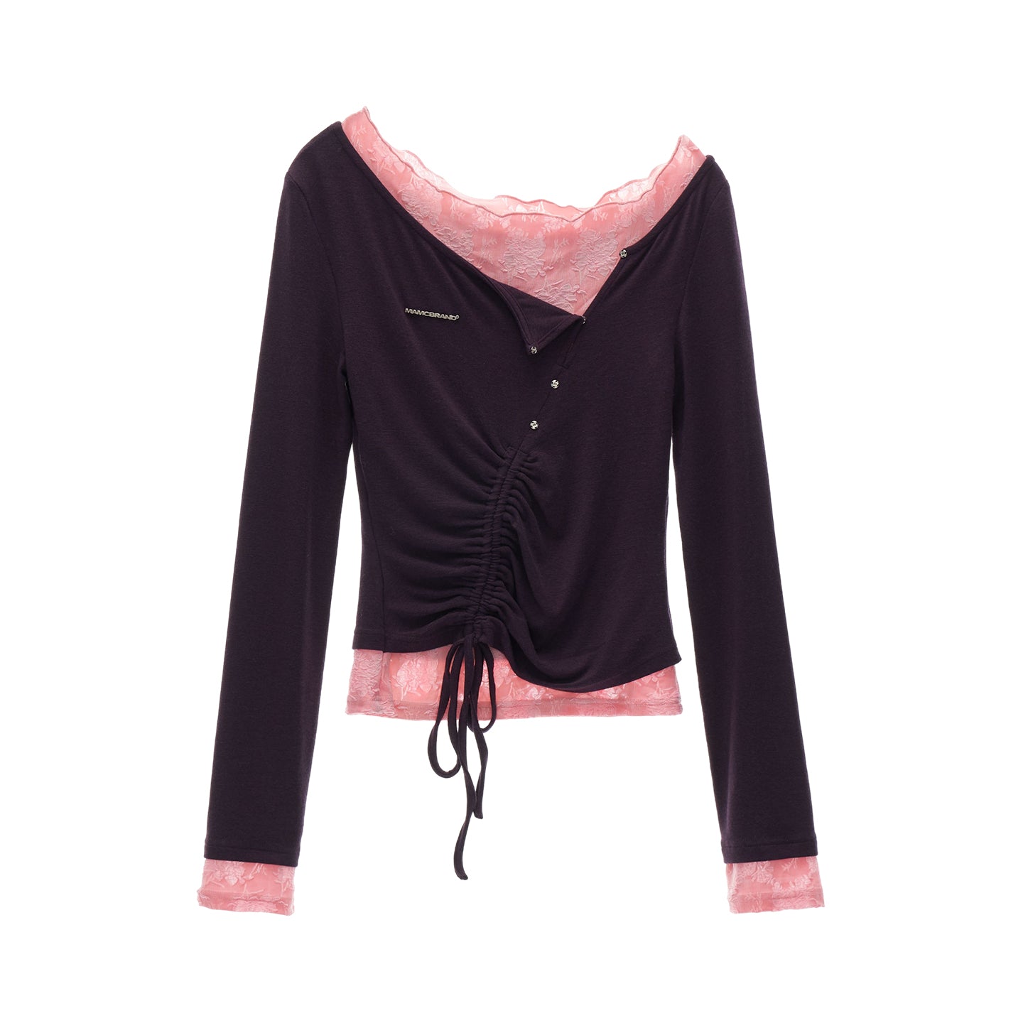 MAMC Off-Shoulder Lace Gather Long Sleeve T-Shirt