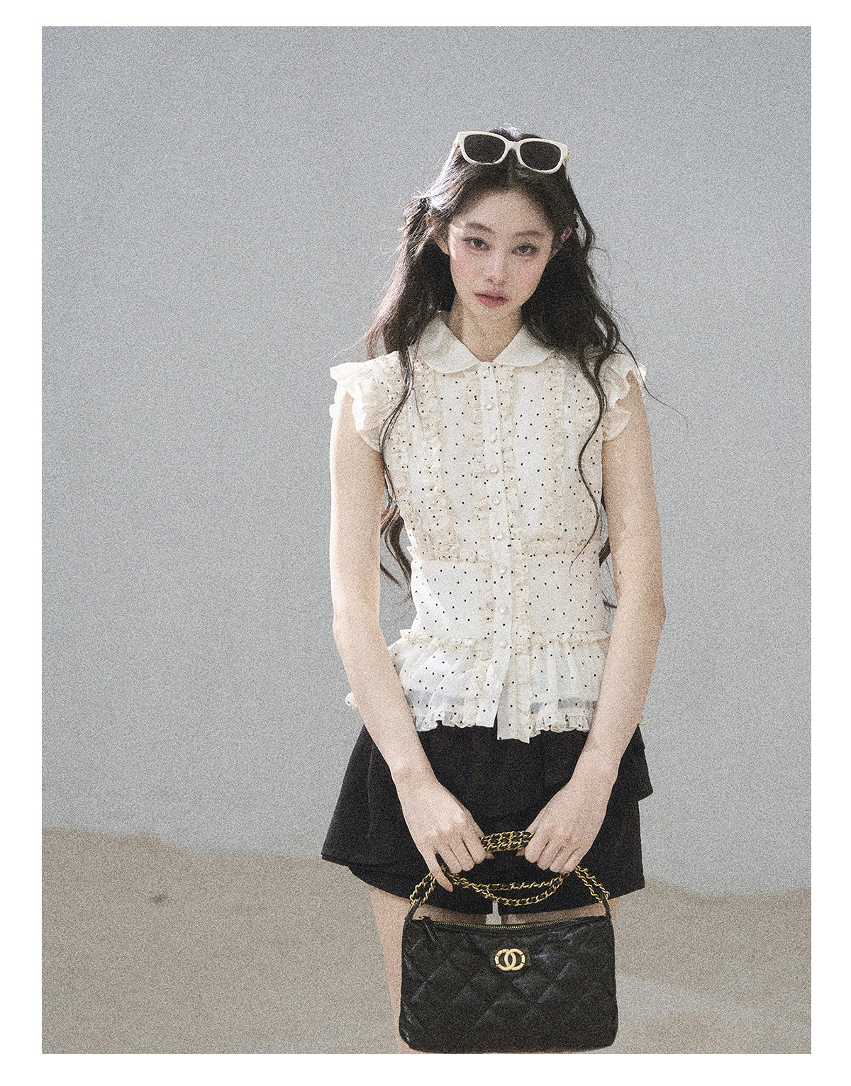 ShaoYeYan Aomalm Maiden's Journey Ruffle French Polka Dot Chiffon Shirt