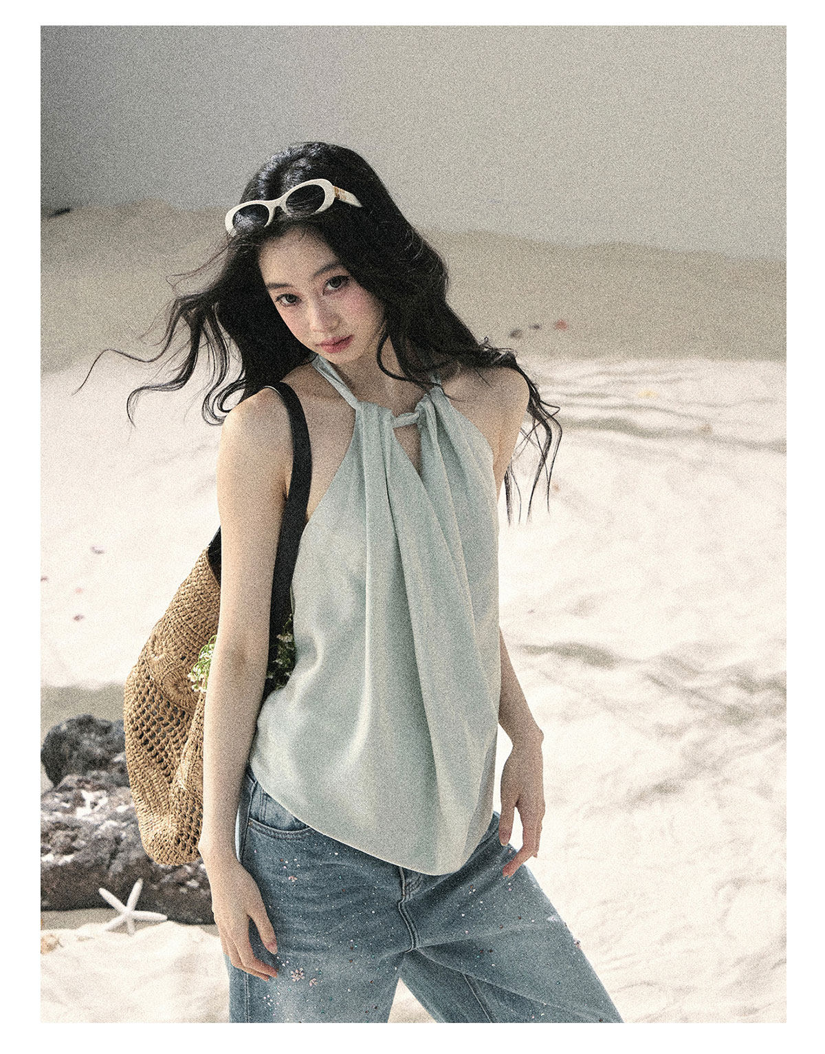 ShaoYeYan Aomalm Flowing Silk French Satin Halter Top