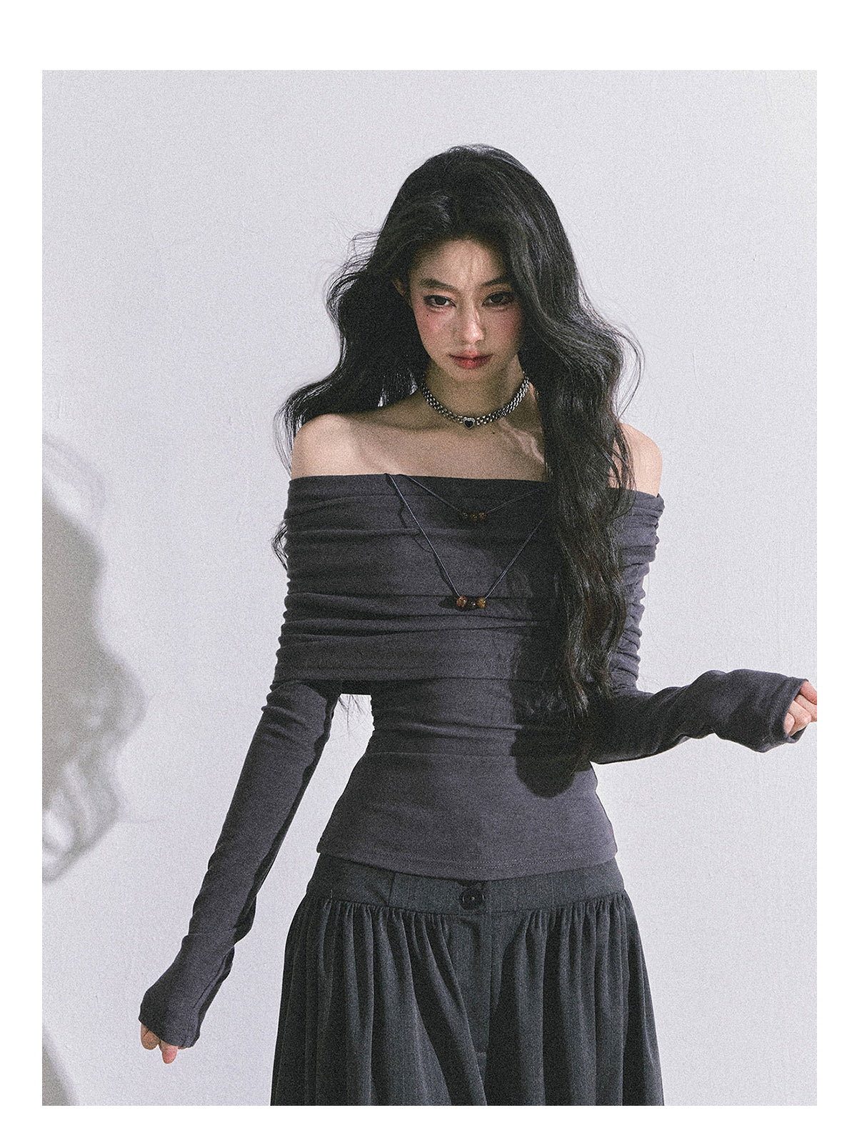 ShaoYeYan Reed College Off-Shoulder American Long Sleeve Top