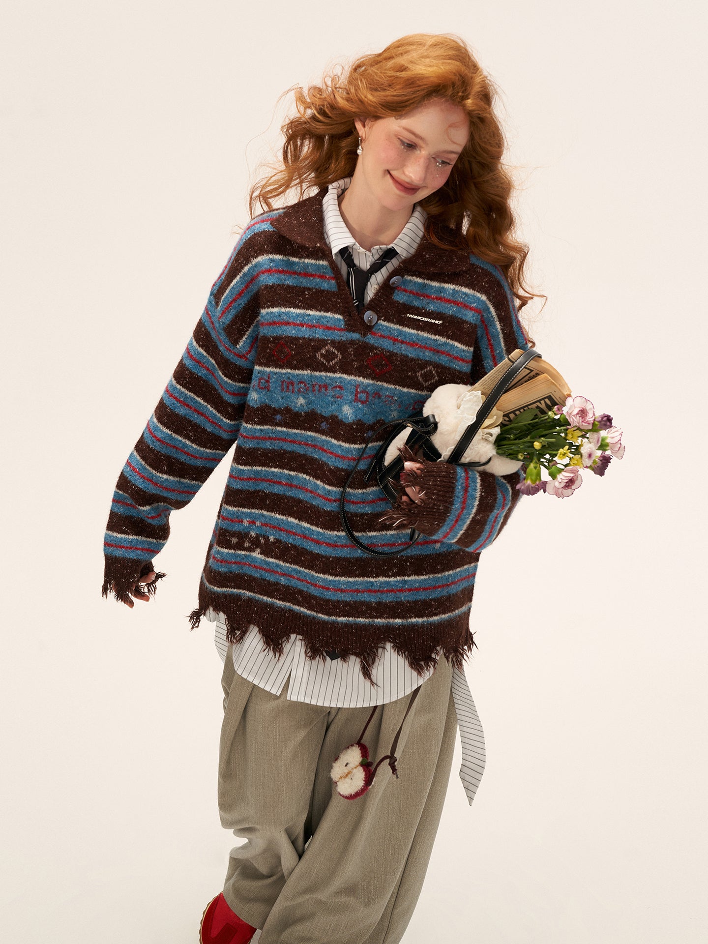 MAMC Star Striped Polo Collar Sweater