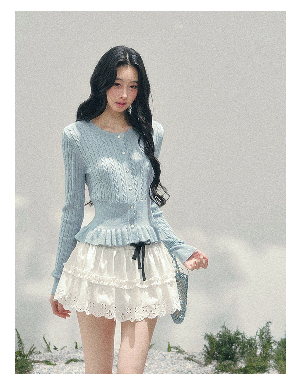 ShaoYeYan Aomalm Pearl's Gentle Ode Waist-Defining Ruffle Sweater