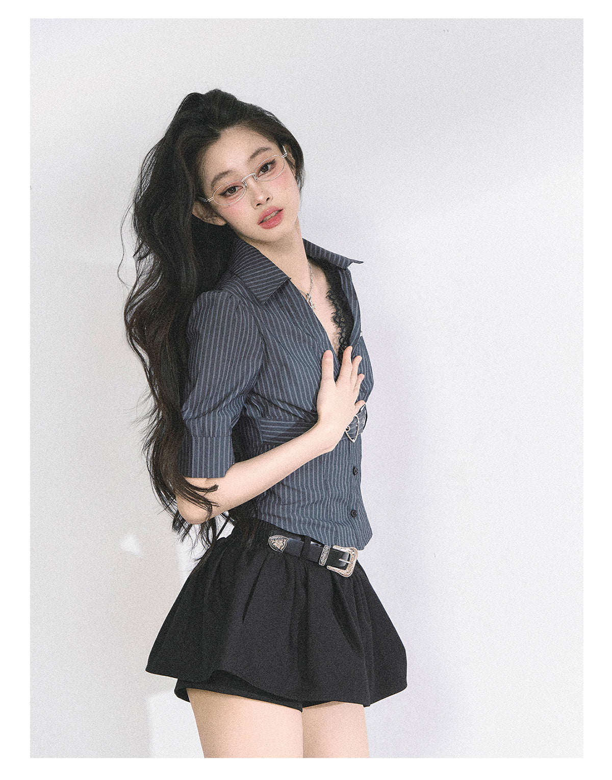 SHAOYEYAN French Lace Striped Shirt