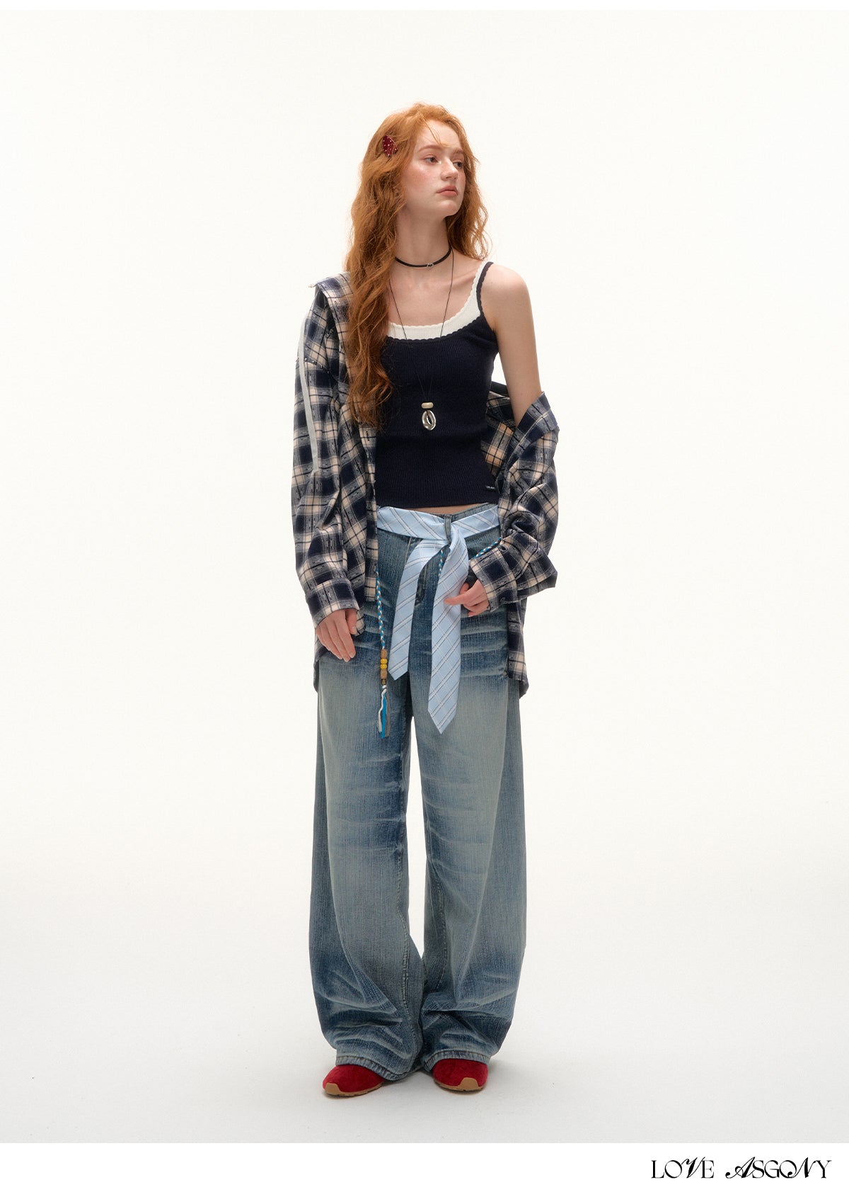 AsGony Designer Fake Two-Layer Wave Edge Camisole
