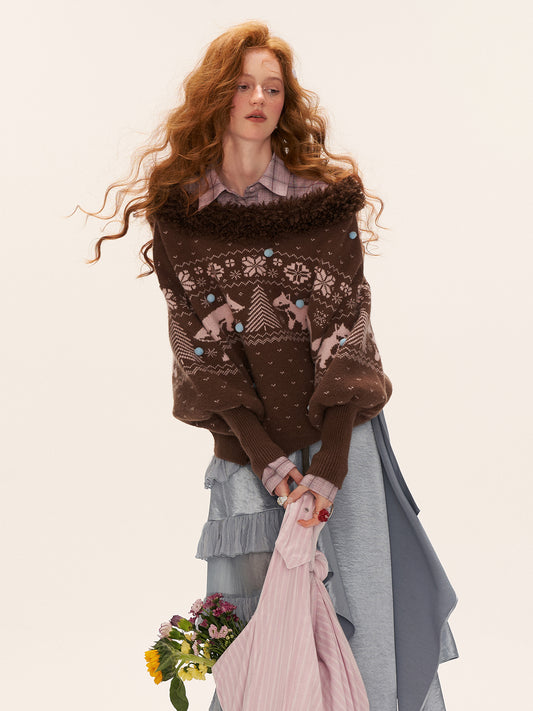 MAMC Fox Fair Isle V-Neck Sweater