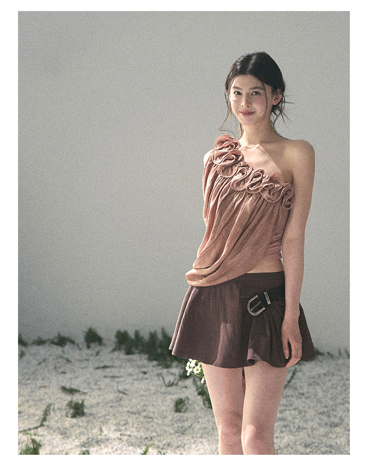 ShaoYeYan Aomalm Late Spring Where Flowers Fall French Off-Shoulder Ruffle Top