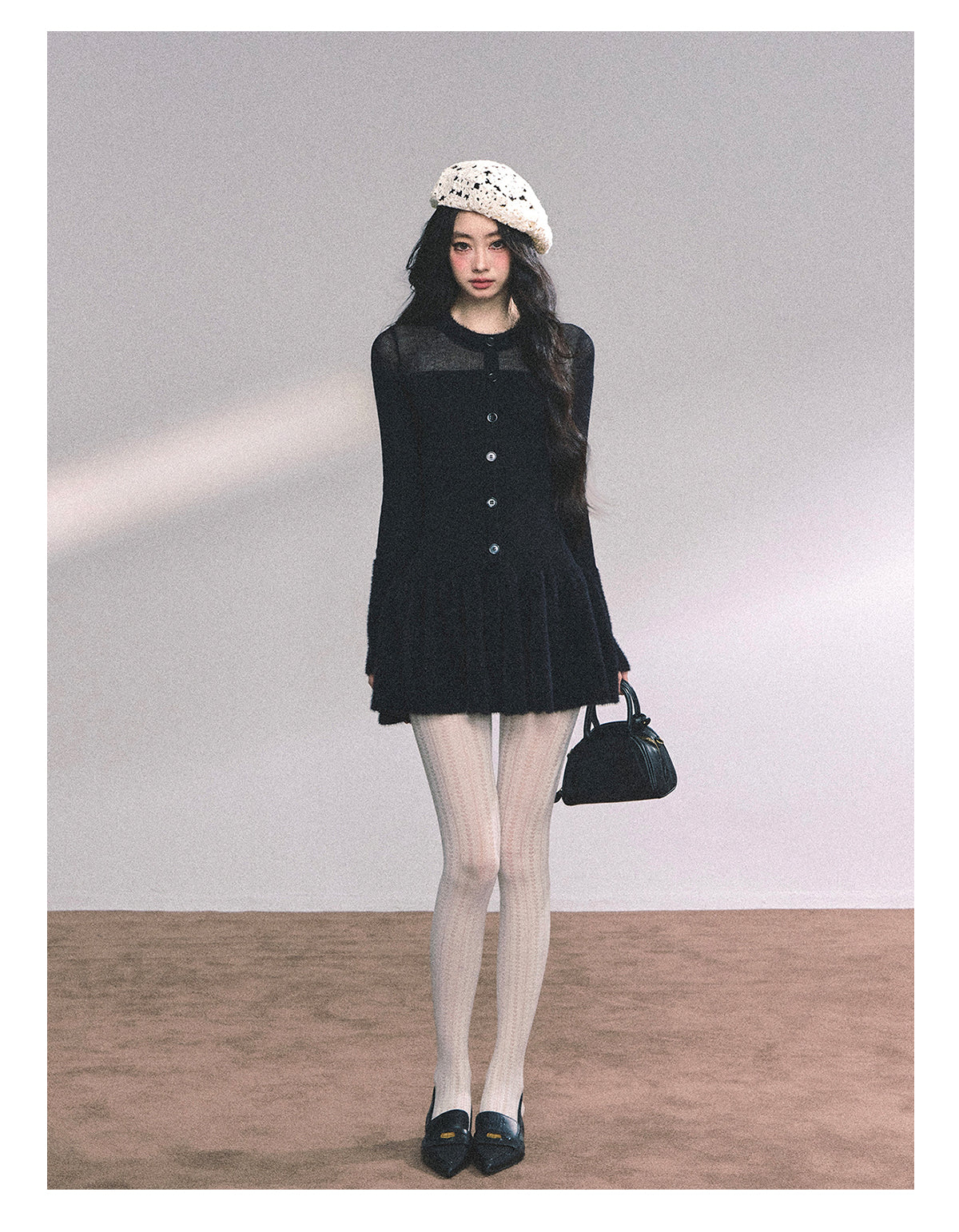 ShaoYeYan Wild Rena French Long Sleeve Black Knit Dress