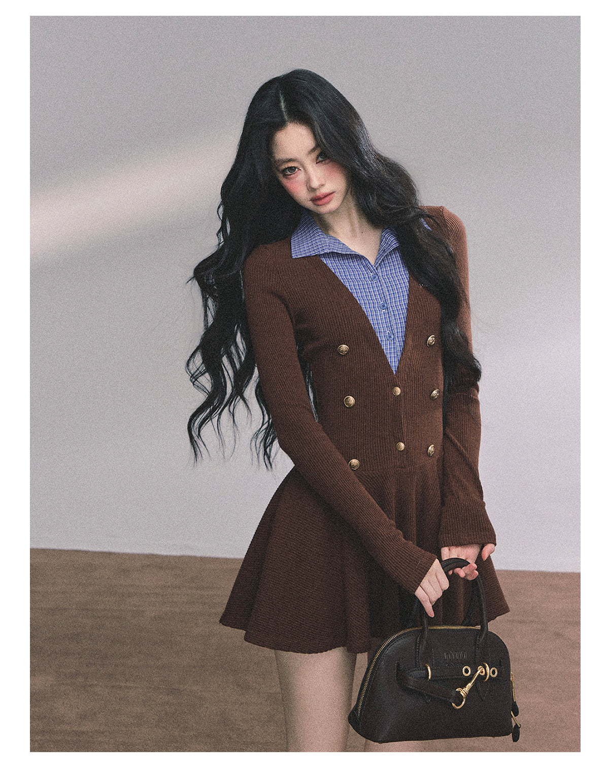 ShaoYeYan Soft Focus Autumn Fake Two-Layer Knit Dress