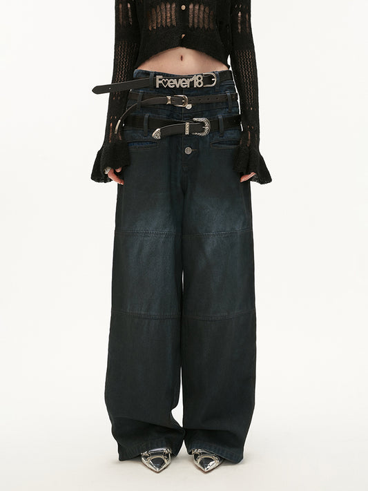 MAMC Three-Waist Retro Wide-Leg Jeans (not include belt)