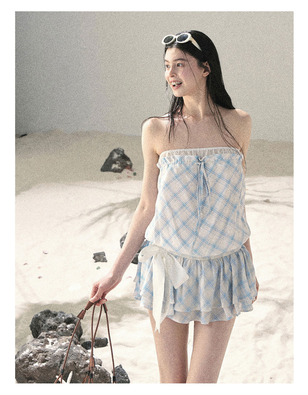 ShaoYeYan Aomalm Wind From the Crest of Waves Off-Shoulder French Argyle Dress