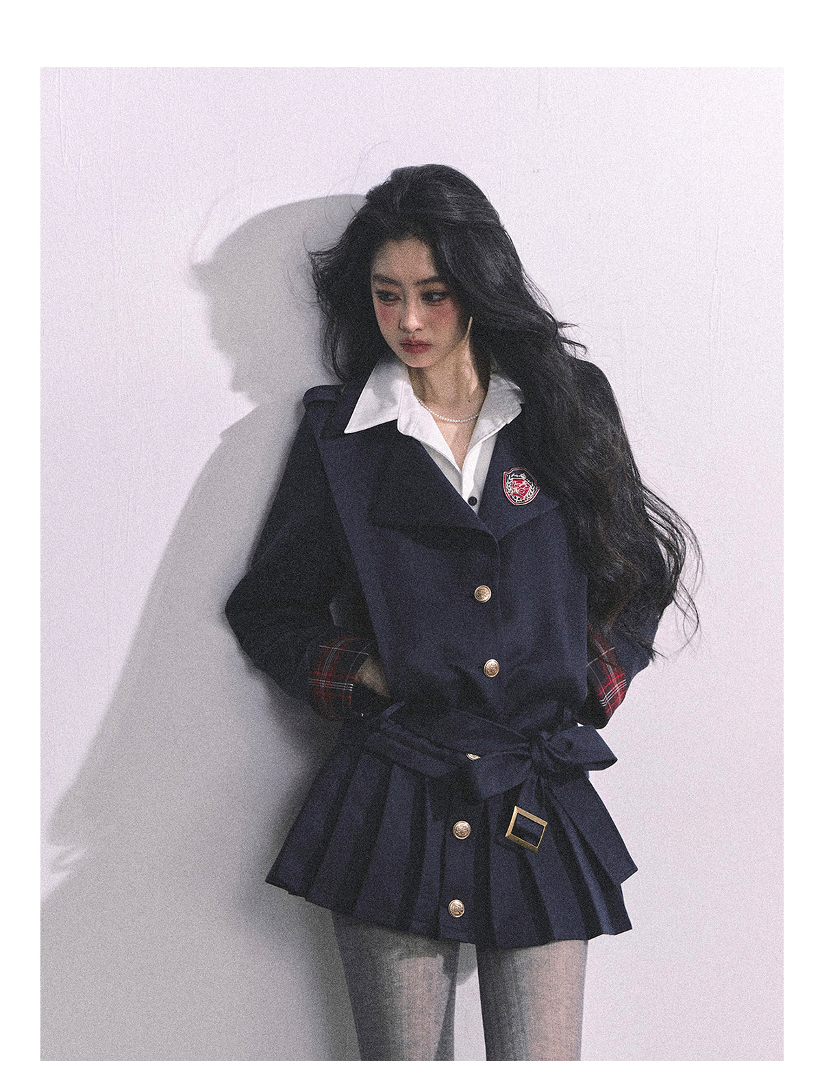 ShaoYeYan Ivy League Prep Student Fake Two-Piece American Long Sleeve Dress